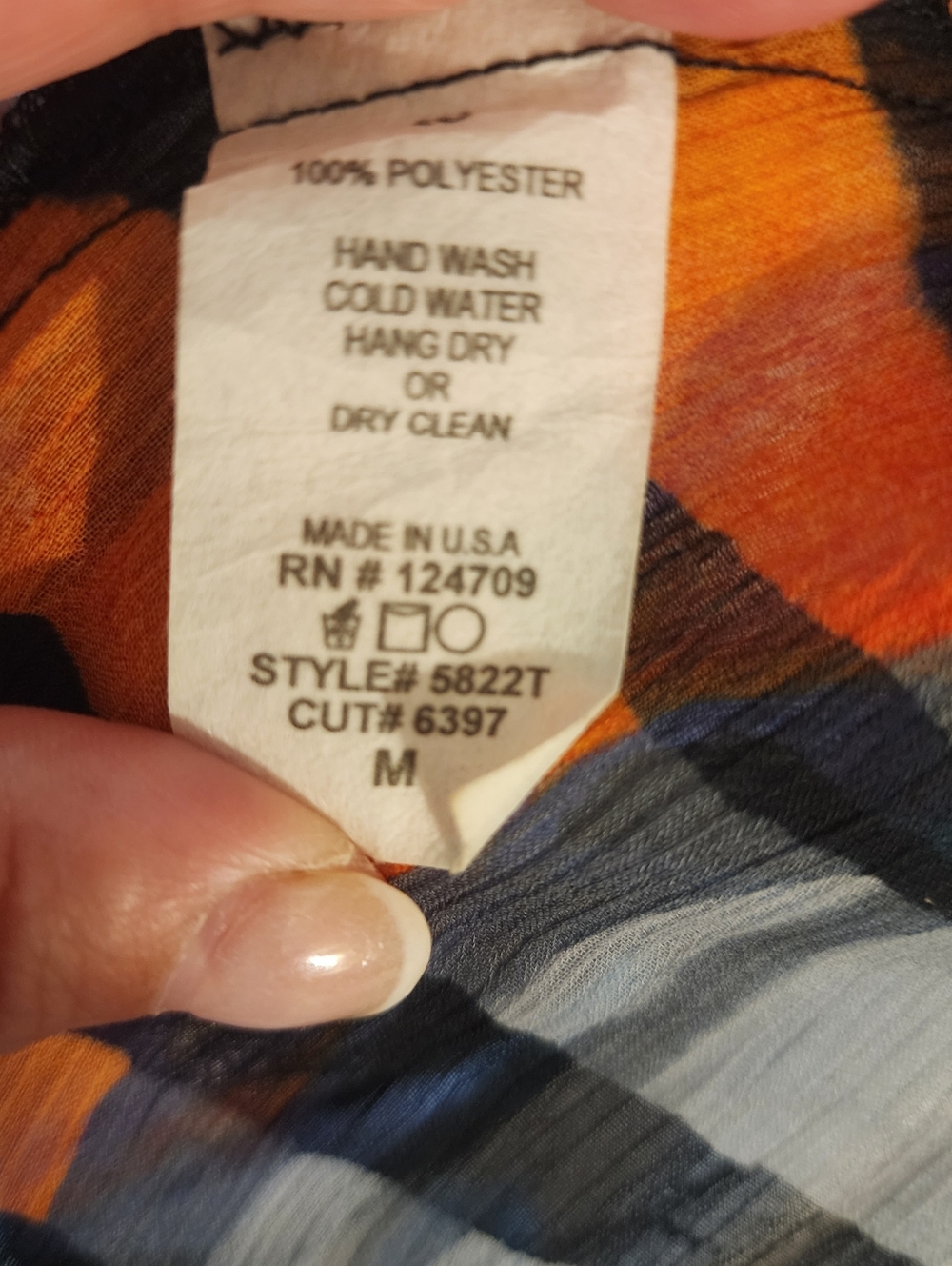 Sheer Button-Front Tunic Top in Blue & Orange Stripe - Picture 7 of 8